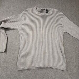 Claiborne Mens Grey Ribbed Knit Crew Neck Cotton Sweater‎ Size Large